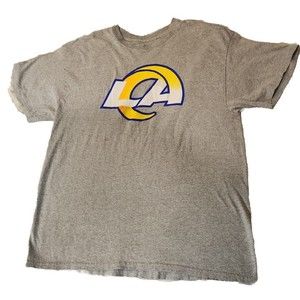 NFL Los Angeles Rams Team Logo Football  GRAY Tee T-Shirt Mens Size‎ L Large